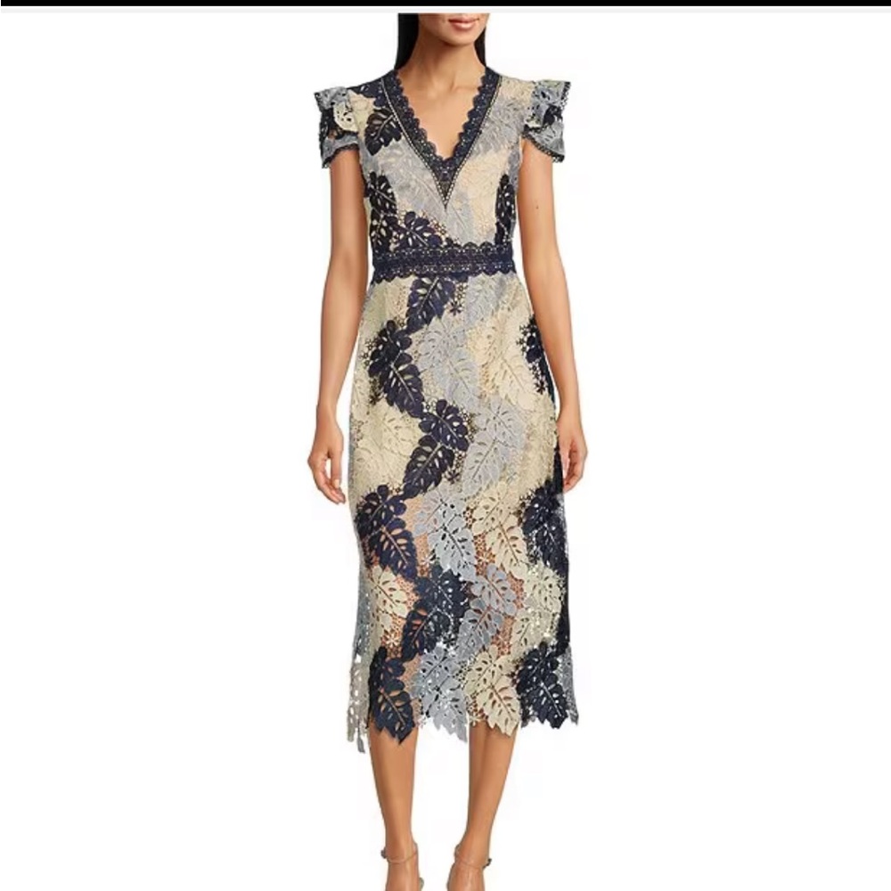 NWT Adelyn Rae Crochet Lace V-Neck Flutter Midi Dress Blue XL
